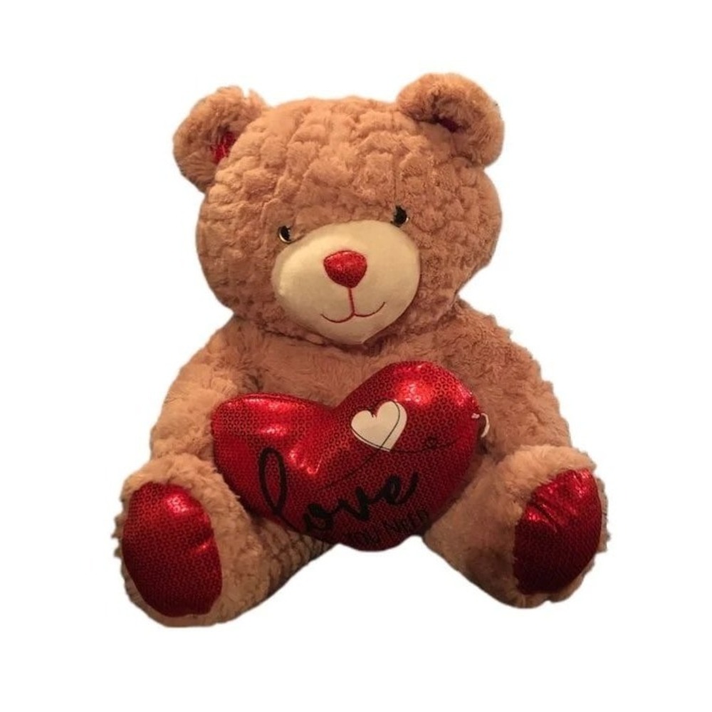 Animal Adventure Tan Teddy Bear Red Sequin Heart Love Is All You Need Plush 13in